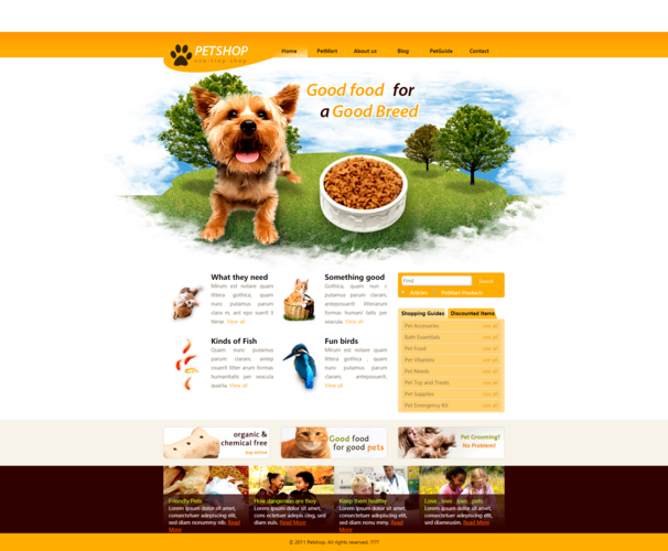 黄色精致风格的狗狗商城企业网站模板下载